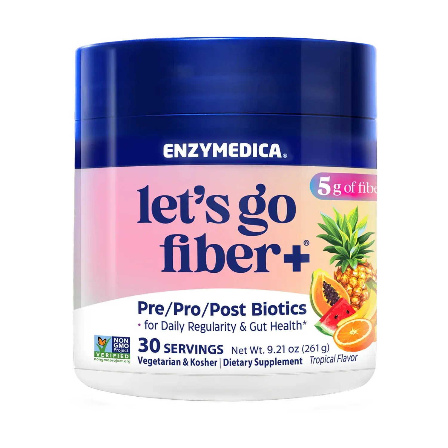 Let's Go Fiber+ Tropical | Daily regularity and gut health | Fermentable, upcycled resistant starch, acacia fiber, 1 billion CFU probiotics and a clinically studied postbiotic.