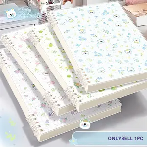Cute Animal Spiral Notebook - A5/B5 Lined Paper Notebook, Fresh Floral & Cartoon Bear Design, Japanese Style Girly Stationery, Suitable for Stlass & Diary, 1 Pack