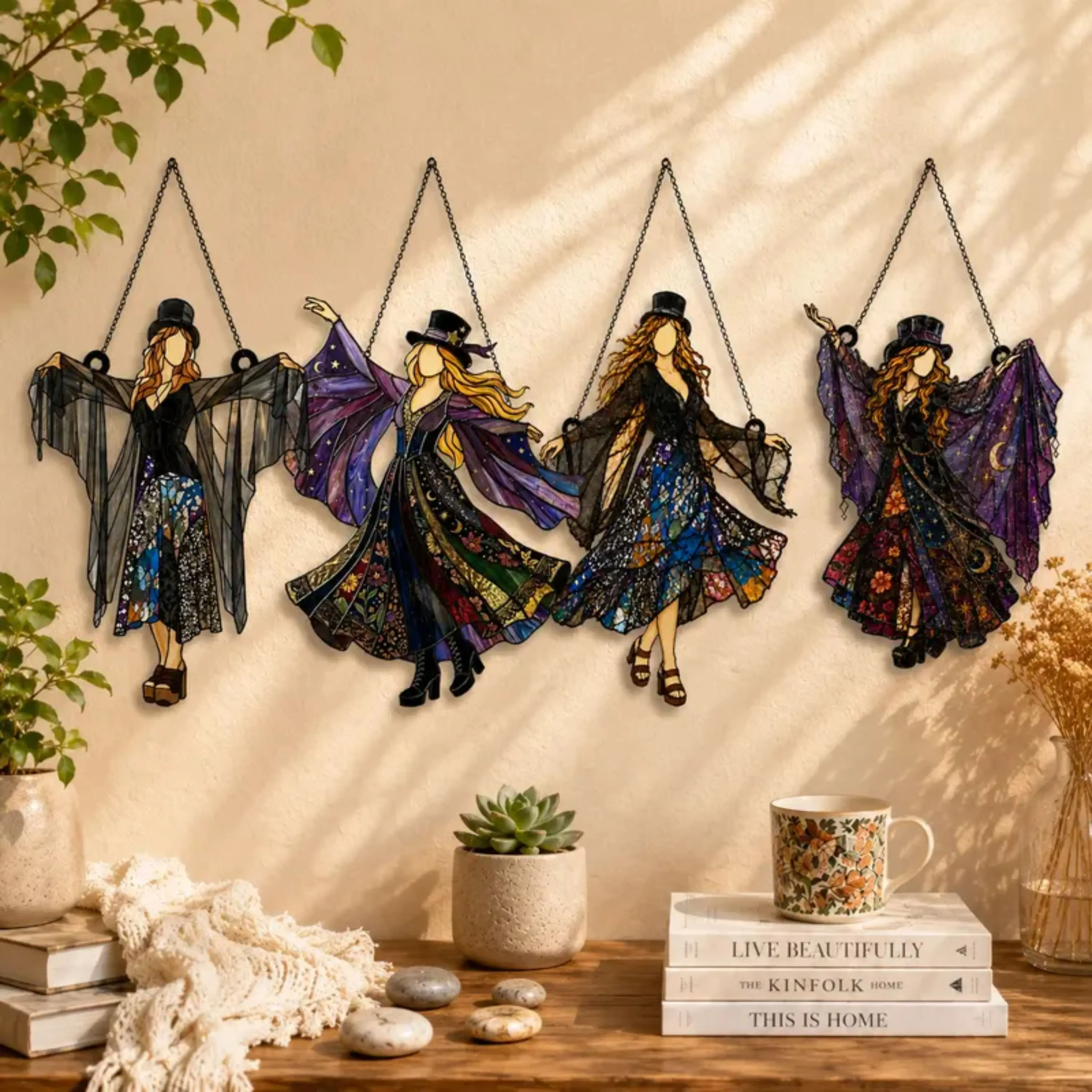 Boho Witch Acrylic Wall Hanging Gothic Fantasy Home Decor Halloween Wall Art Gift