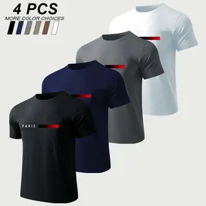 4-pack 1XL–8XL men’s simple solid-color printed short-sleeve T-shirts, summer comfortable breathable quick-dry crew neck short sleeves, multiple color combinations available, multi-pack great value, suitable for home leisure and outdoor sports