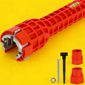 8 in-1 Multifunctional Sink & Faucet Installer Wrench - Plumbing Tool for Bathroom/Kitchen Toilet Pipe Repair & Installation (Red)