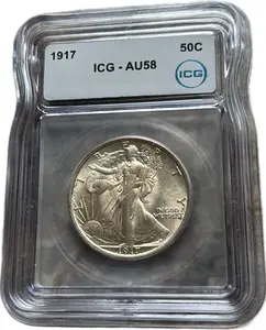 1917 Silver Walking Liberty Half Dollar in ICG AU 58 Condition.