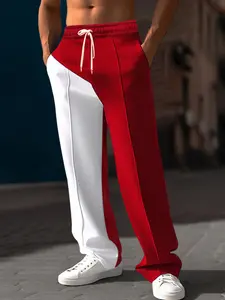 Men's Eye - Catching Color Block Sweatpants, Drawstring Waist Design, Trendy Streetwear for Workout & Daily Leisure, Soft & Breathable Fabric, Stylish Athletic Trousers to Elevate Your Look, Drawstring Waist Athleisure