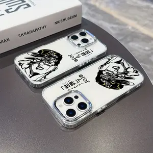 JOJO Anime Kujo Jotaro Phone Case for iPhone 17 16 15 14 13 12 11 PRO MAX PLUS AIR and 16E 17 AIR Series, with a Metallic Silver Lens Frame and a Transparent Soft Back Cover