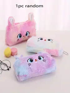 Cute Cat Pencil Case, Student Simple Pencil Bag, Stationery Pack, Coin Purse, Large Capacity Zipper Plush Pen Bag, Cartoon Creative Design