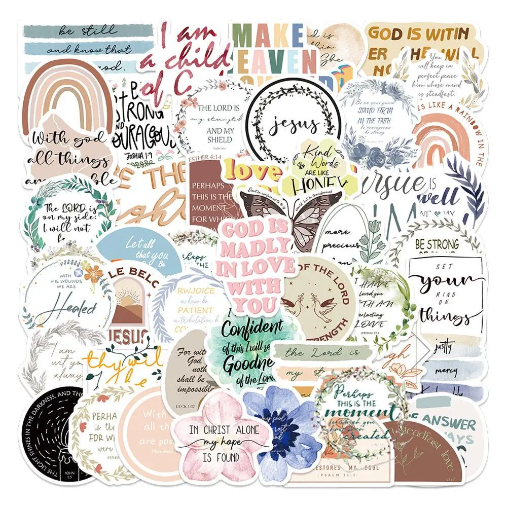 Bible Verse Decorative Stickers, 50pcs/set Inspirational Quotes & Sayings Sticker for Gift, Diy Creative Toys Stickers, Decorative Decal Accessories, Adhesive Stickers, Decoration Sticker