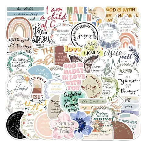 Bible Verse Decorative Stickers, 50pcs/set Inspirational Quotes & Sayings Sticker for Gift, Diy Creative Toys Stickers, Decorative Decal Accessories, Adhesive Stickers, Sticker Packs