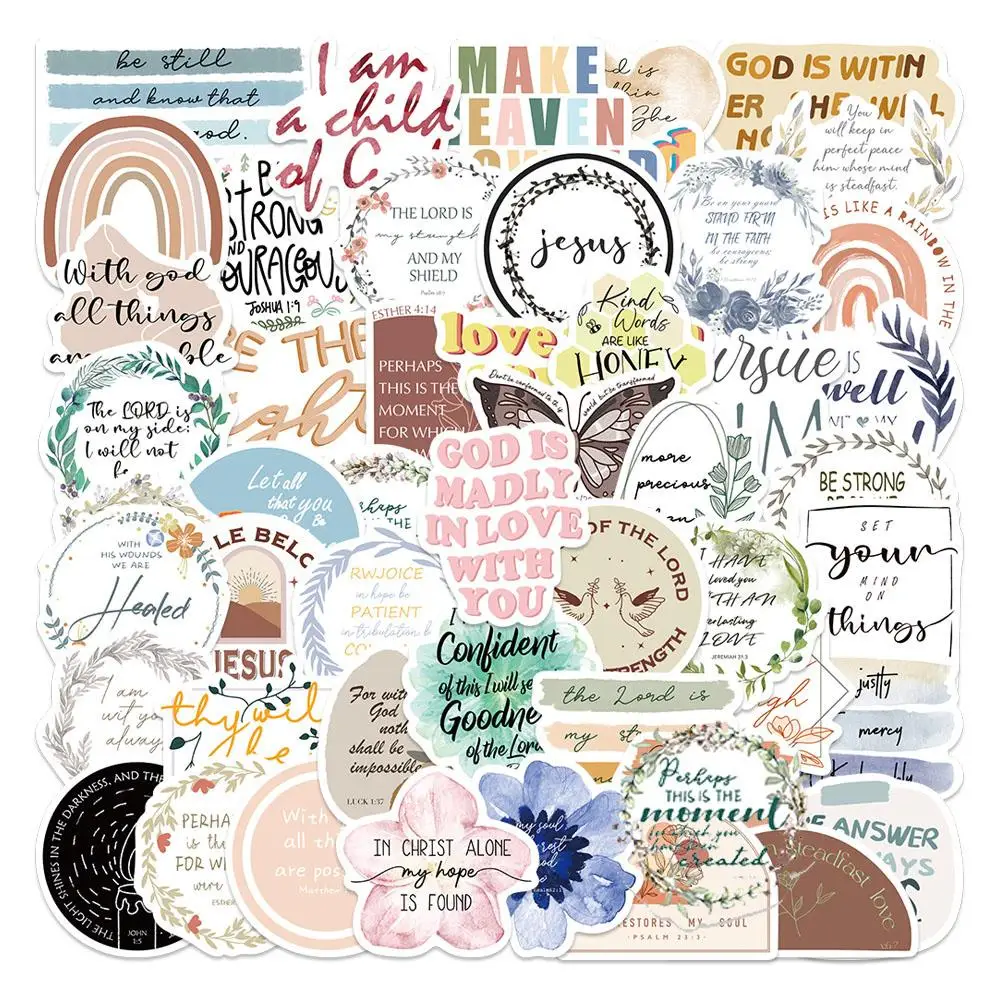 Bible Verse Decorative Stickers, 50pcs/set Inspirational Quotes & Sayings Sticker for Gift, Diy Creative Toys Stickers, Decorative Decal Accessories