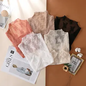Spring and Autumn new high-end lace bottoming shirt women's right-fitting long-sleeved mesh top sexy inner shirt snowflake print unique design, cuffs fungus lace