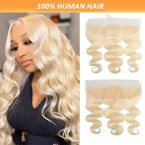 Wholesale NEW Arrived 613 Blonde Body Wave Lace Frontal Closure |   13x4 Transparent Human Hair |   Pre-Plucked Natural Hairline |   12-20 Inch |   Long, Voluminous Curls |   Seamless Blend for a Fuller Look, Blonde Hair Extensions
