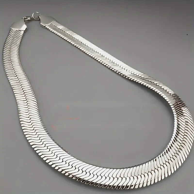 1pc 6mm  width Silvery plated Chain Necklace For Men, Herringbone Chain Classic Clavicle Chain Jewelry.Mens Hip Cuban Chian Style Necklace 20inch&24inch&30inch