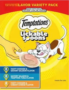 Temptations Lickable Spoons Adult Wet Cat Treat, 24 Spoons, Variety Pack