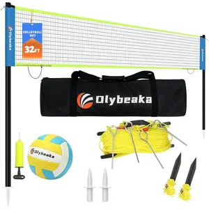 32ft Regulation Size Portable Outdoor Volleyball Net Set for Backyard Beach with Height Adjustable Poles PU Volleyball Pump Carry Bag Boundary Line Easy Set Up & Anti-Sagging