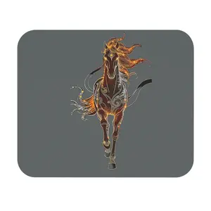 Limited Edition Fiery Running Horse Mouse Pad | Stylized Equine Artwork, Grey Desk Mat