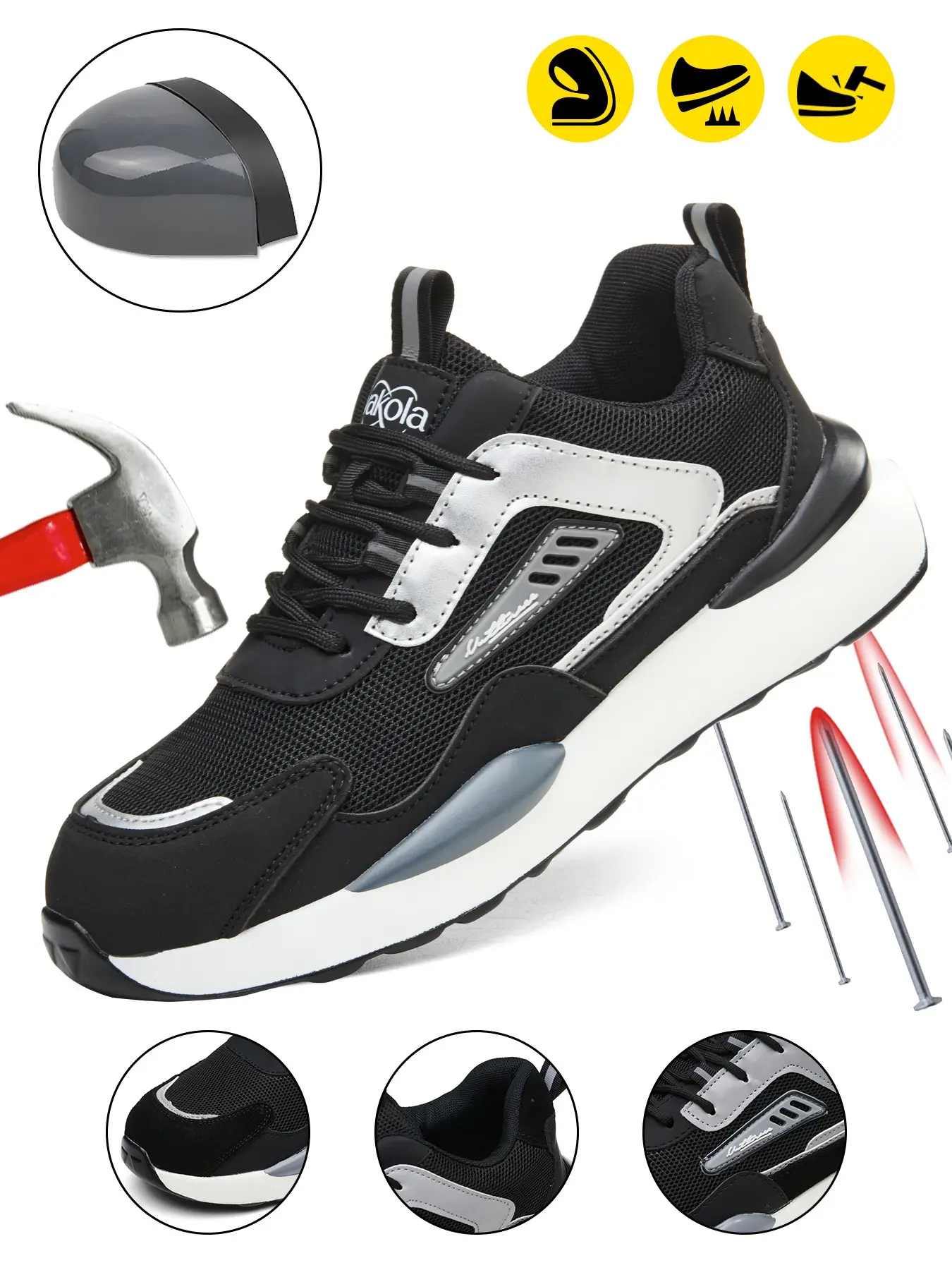 Men's Casual Low Top Safety Shoes, Protective Work Shoes, Sturdy Work Shoes, Construction Work Shoes, Durable Construction Footwear, Breathable Anti-Slip Wedge Heel, PU Leather, Medium Width, Ideal for Warehouse & Factory Work, Walking Shoes