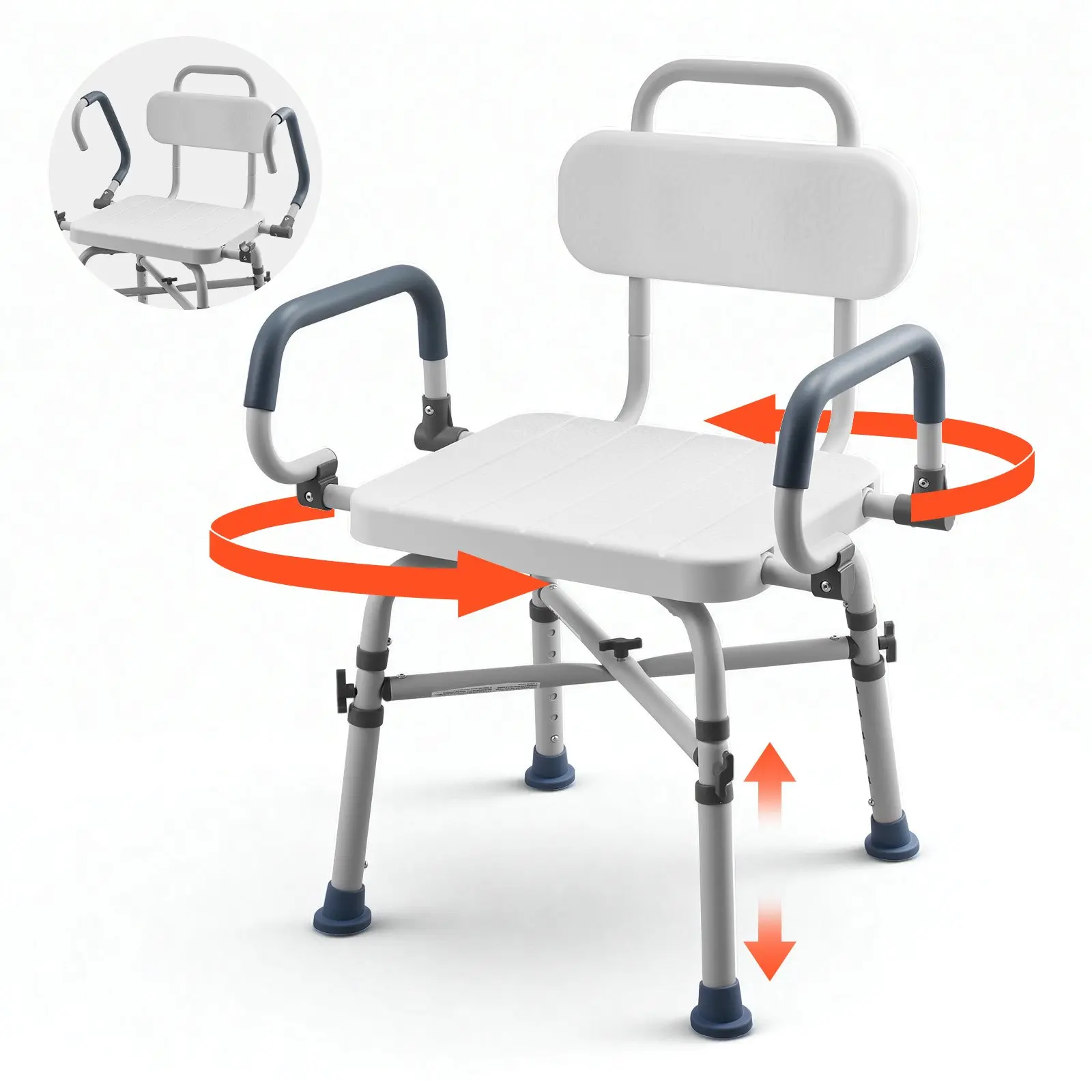 【DealsForYouDays】VEVOR 500lb Portable Heavy-Duty 360° Swivel Push Button Shower Chair, Aluminium Frame with Armrests & Back, Height-Adjust, Swivel Lock, 21.9 x 20.5 x 34.4 in, for Bathtub, Adults