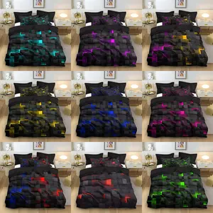 Three-Piece Multicolor Plaid Bedding Set, Includes One Fitted Sheet and Two Pillowcases, 100% Polyester, Bedroom & Guest Room Use, Duvet Set