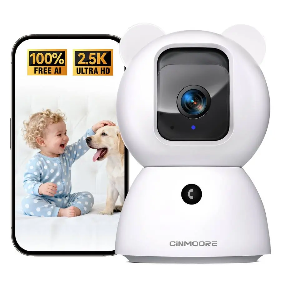 CiNMOORE C2LU 2.5K Indoor Security Camera – 360° Pan & Tilt, AI Tracking, Night Vision
