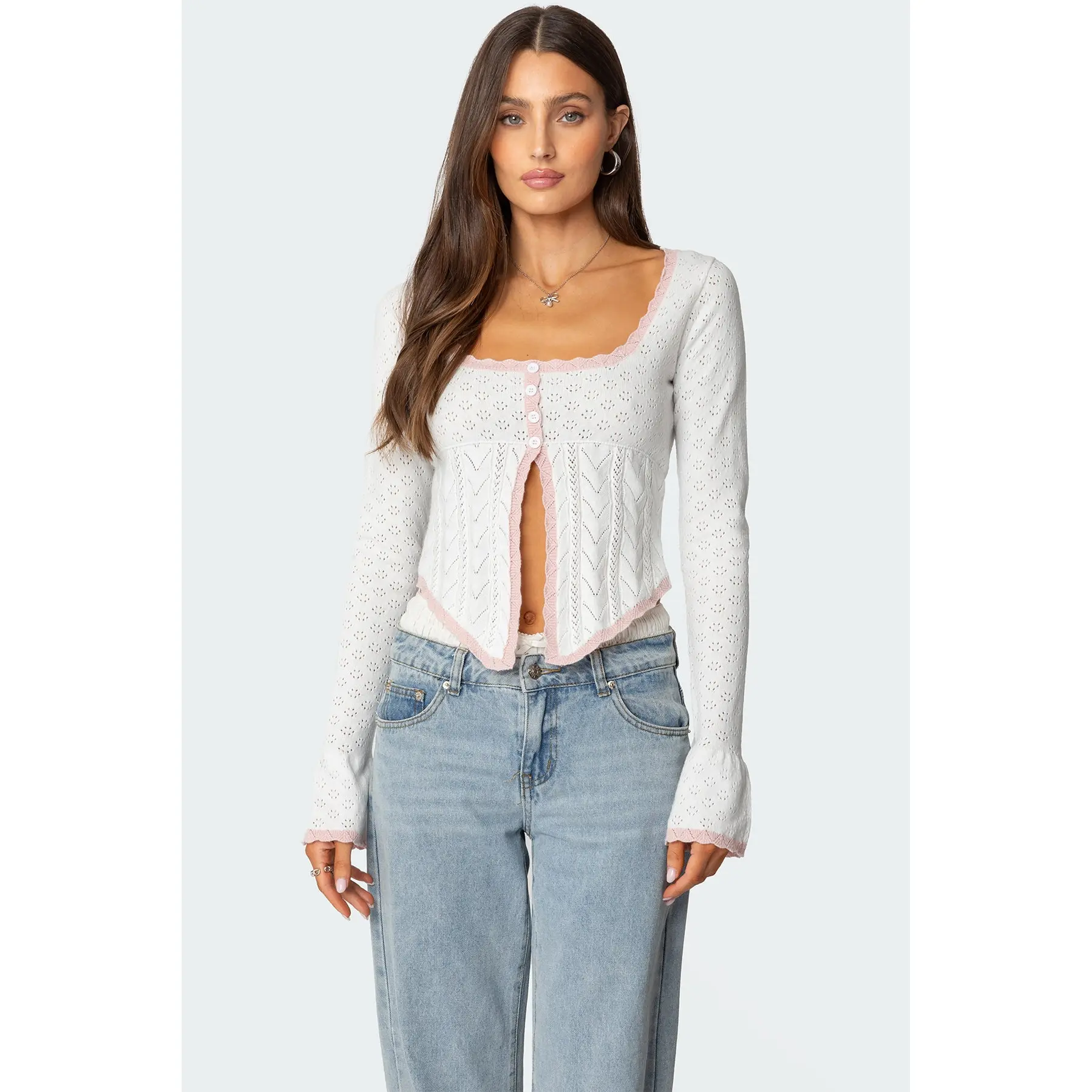 Abbie Split Front Pointelle Top Abbie Split Front Pointelle Top