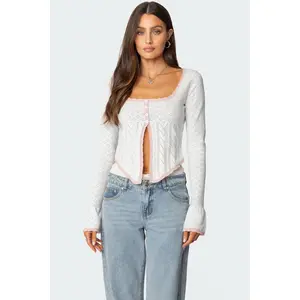 Abbie Split Front Pointelle Top