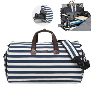 Modoker Carry on Garment Bags for Travel, Convertible Garment Duffel Bag with Shoulder Strap for Men Women- 2 in 1 Hanging Suitcase Suit Travel Bags Blue White Striped