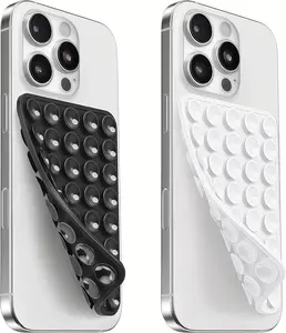 (2 Pack) Silicone Suction Cup Phone Case Mount Double Sided, Sticky Phone Grip with Higher Suction Power for Cell Phone, Hands-Free Phone Accessories for Selfies and Videos, Clear & Light Pink