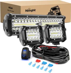 Nilight LED Light Bar 12 Inch 300W Spot Flood Combo 2 Pcs 4 inch 60W LED Pods Boat Driving Fog Lights with Off Road Wiring Harness- 3 Leads for Trucks Pickup Golf Cart SUV ATV UTV 4x4 Van Camper dealsforyoudays Under Dash Lighting, High Power Output, Weat
