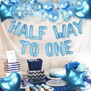 LaVenty Half Way To One Banner Half Way To One Balloons Decorations for Girl 1/2 Birthday Decorations Photo Star