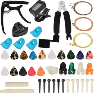 Guitar Accessories Kit Guitar Tool Changing Kit Include Acoustic Guitar Strings, Capo, String Winder, Picks, Pick Holder
