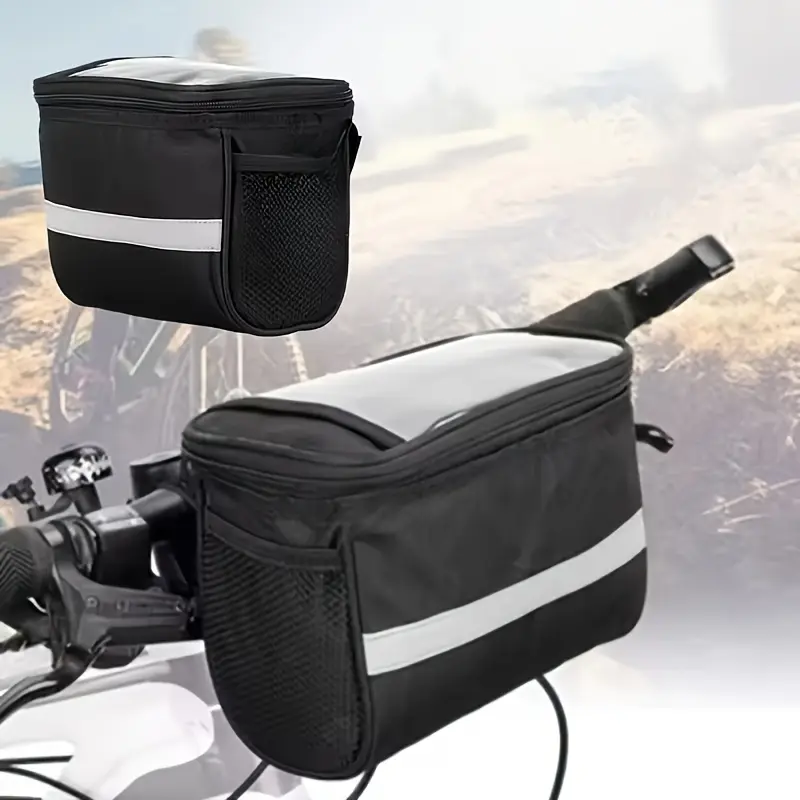 1pc Black Folding Bike Basket with Reflective Strip - Large Capacity Detachable Handlebar Storage Bag for Shopping, Commuting, Pets, and Outdoor Camping, Pet Transport Bag | Reflective Safety Features | Mesh Pocket Feature, Bike Storage