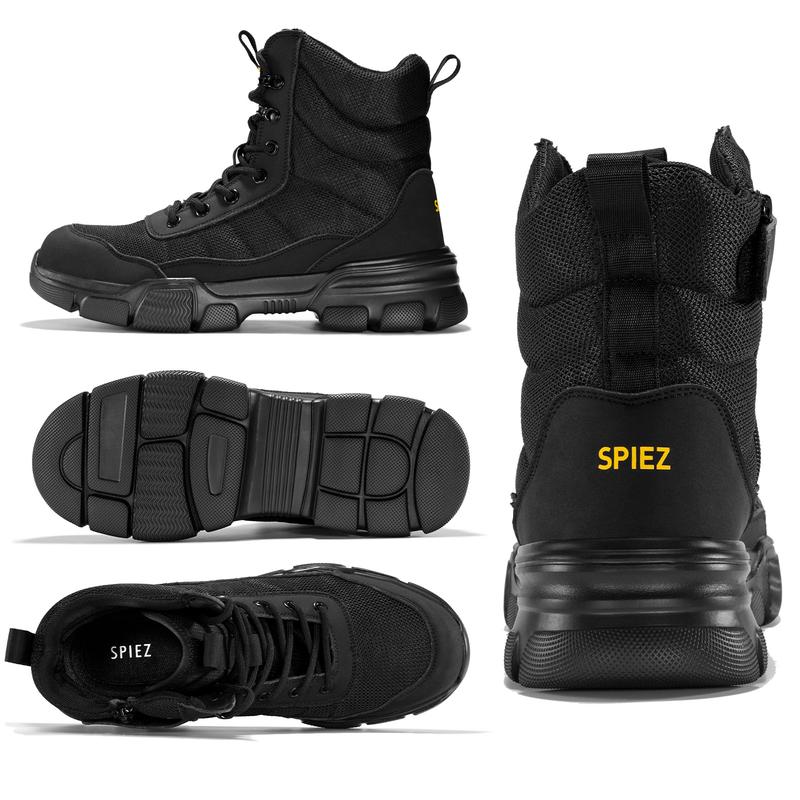 SPIEZ Steel Toe Boots for Men Industrial Construction Safety Boots with Side Zipper Puncture-Proof,Lightweight Work Boots Hiking Military Tactical Shoes