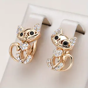 Golden Color Cute Cat Earrings for Women Micro Wax Inlay Zirconia Earring Fashion Birthday Party Girl Jewelry
