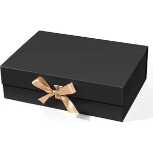 Black  Box with Lid,  Boxes for Presents with Ribbon and  Closure-10.24"x7.48"x3.15"