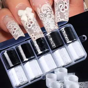 10 Rolls Lace Nail Art Stickers, DIY Cutout Patterns, French Style Wedding Nails, Trendy Manicure Supplies, Perfect for Daily Use