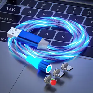 3 in 1 Magnetic Light up Charging Cable 360 Rotating LED Phone Charger Multi Charging Cable Led Flowing Fast Charging Cord Compatible with Most Cell Phones