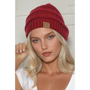 Thick Slouchy Cable Knit Beanie for Men and Women - C.C Winter Warm Hat 20A