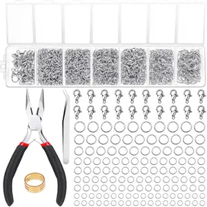 1500Pcs Silver Jump Rings with Lobster Clasps and Jewelry Pliers for Jewelry Making Supplies Findings and Necklace Repair