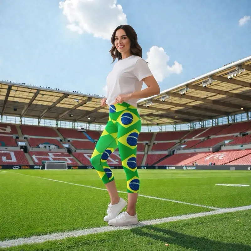 Brazil Flag Capri Leggings 🇧🇷 | High-Waisted Yoga Pants