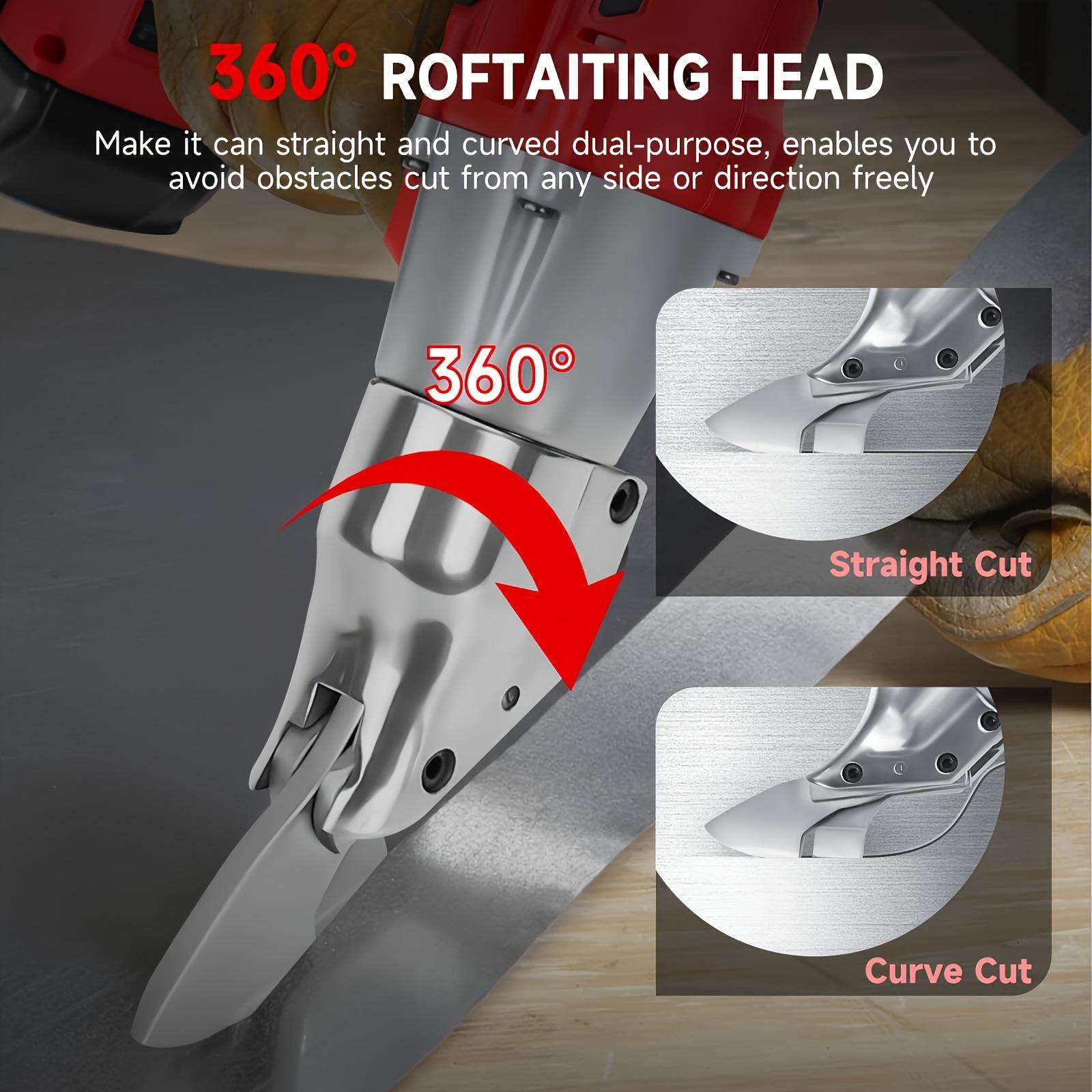 Cordless sheet metal cutter for 18V batteries, electric metal scissors with 360° rotating head, brushless scissors, suitable for stainless steel, metals, and iron.