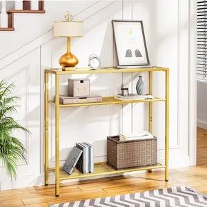 HOOBRO 29.5" Narrow Console Table, 3-Tier Tempered Glass Sofa Table, Small Side Table, Modern Entryway Table, for Entrance, Living Room, Foyer, Hallway Bedroom, Gold#springtok