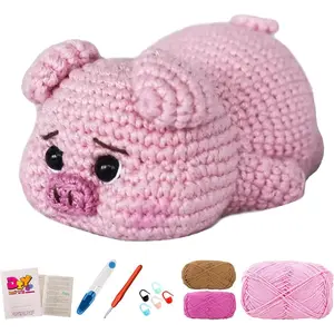 Crochet Kit for Beginners, Crochet Animal Kits for Starters with Step-by-Step PDF File Tutorials, Crocheting Kit for Adults DIY Art Craft Knitting Starter with Hooks Pig