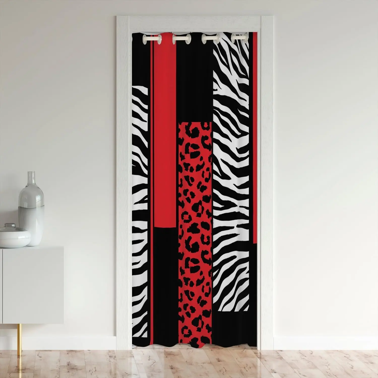 Feelyou Soft Velvet Privacy Grommet Curtain - Thermal Insulated, 30%-50% Room Darkening Blackout, Leopard Zebra Cheetah Red White Black Animal Print, Doorway Privacy & Closet Door Cover, Privacy Grommet Curtains