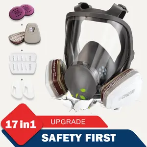Greenish Safety First Reusable Respirators Pomerol 17-in-1 Full Face Gas Mask with Dual Filter Cartridge Anti-Dust Anti-Virus Anti-Toxic Protection Ergonomic Design Adjustable Fit for DIY FYP Father's Day Gift