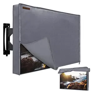 HOMEYA Outdoor TV Cover, 600D Heavy Duty Weatherproof TV Enclosure with Front Flap, Waterproof Zipper+Bottom Cover, for Outside LED LCD Flat Screen TVs