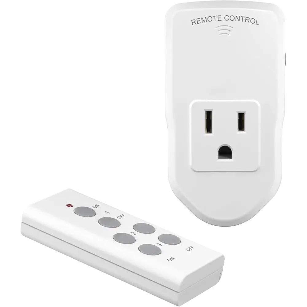 Remote Control Outlet Plug - Wireless Long-Range White Power Switch, 10A/1200W, for Lights, Small Appliances, 1 Remote + 1 Unit