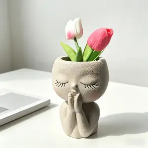 Closed Eyes Girl Vase Resin Decorative Piece, Nordic Style Creative Desktop Floral Decoration, Home Soft Furnishing Essential