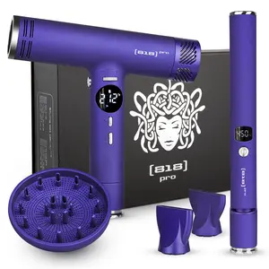 818 Pro Salon Hair Dryer and Straightener Set | 110000 RPM High Speed Ionic Ultralight XCell Blow Dryer with Diffuser | Titanium Hair Straightener and Curler 2in1 | Detachable Power Cord 9 ft