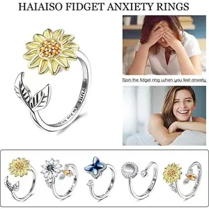 Rotating Ring Engraving Adjustable Anxiety Relief Open Ring Stress Relief Zircon Ring for Women Manufacturer