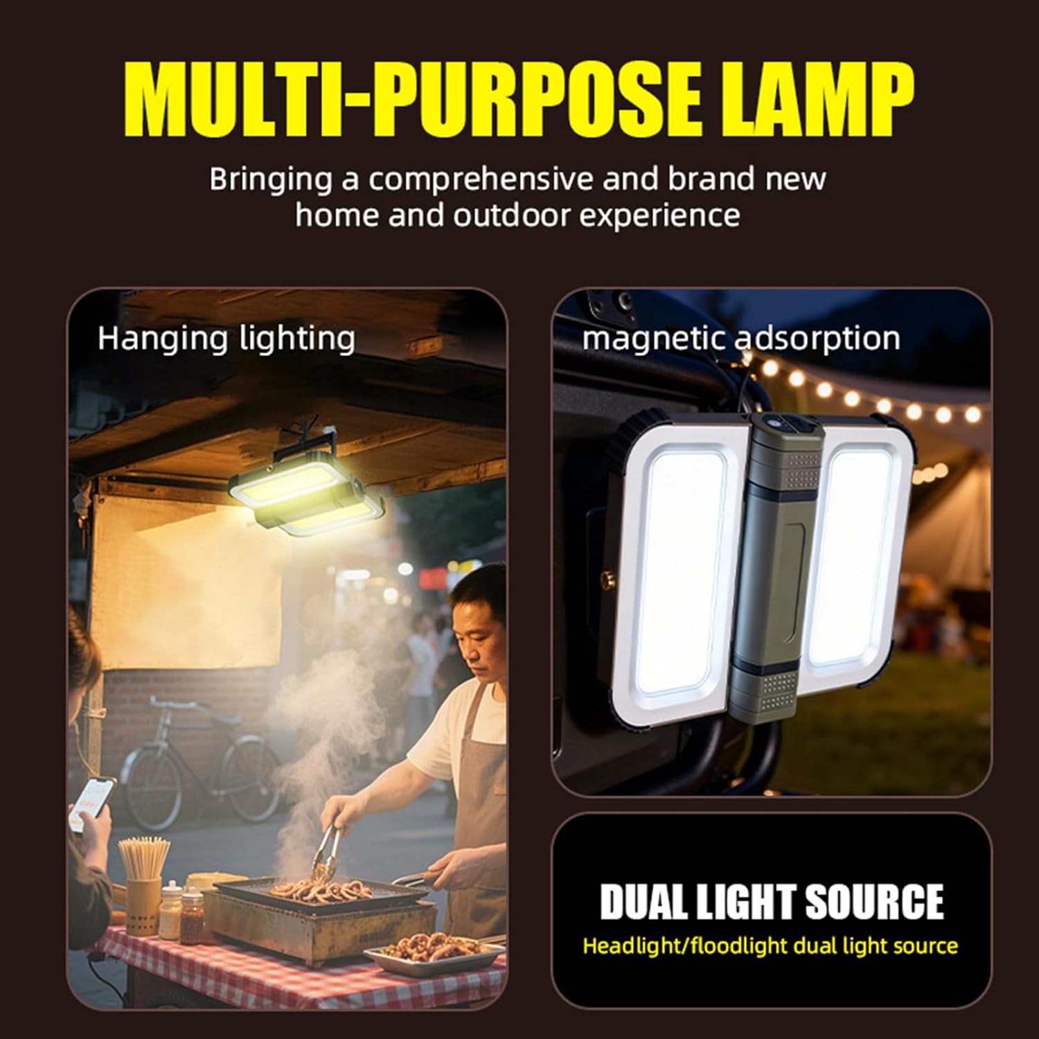 XTAUTO Solar Camping Lights, Bright LED Magnetic Foldable Camp Lantern, Battery Powered Portable Outdoor Light for Backpacking, Hiking, Tent, Power Outage, Emergency Survival, Night Fishing, Walking, Working, Camping Gear Essentials