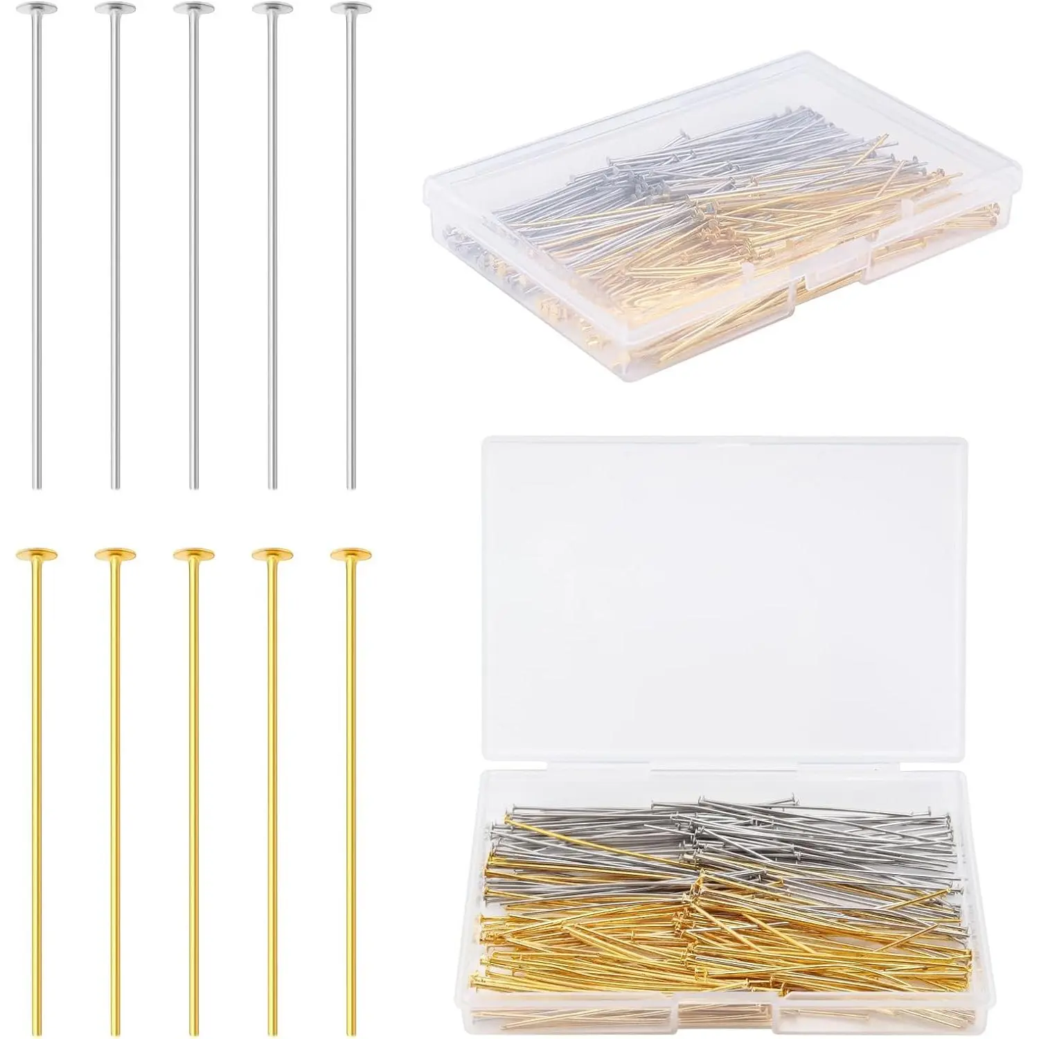 200 Pcs 50mm Straight Head Pins, Platinum & Gold Color, for Craft Earring Bracelet Necklace Pendant DIY Jewelry Making, Ideal for Jewelry Making Craft Enthusiasts
